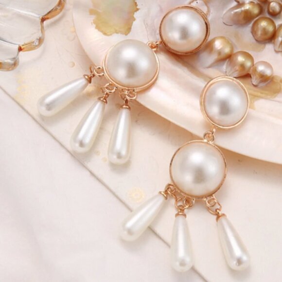 Boho Big Pearl drop Tassel Earrings gypsy - Picture 4 of 8